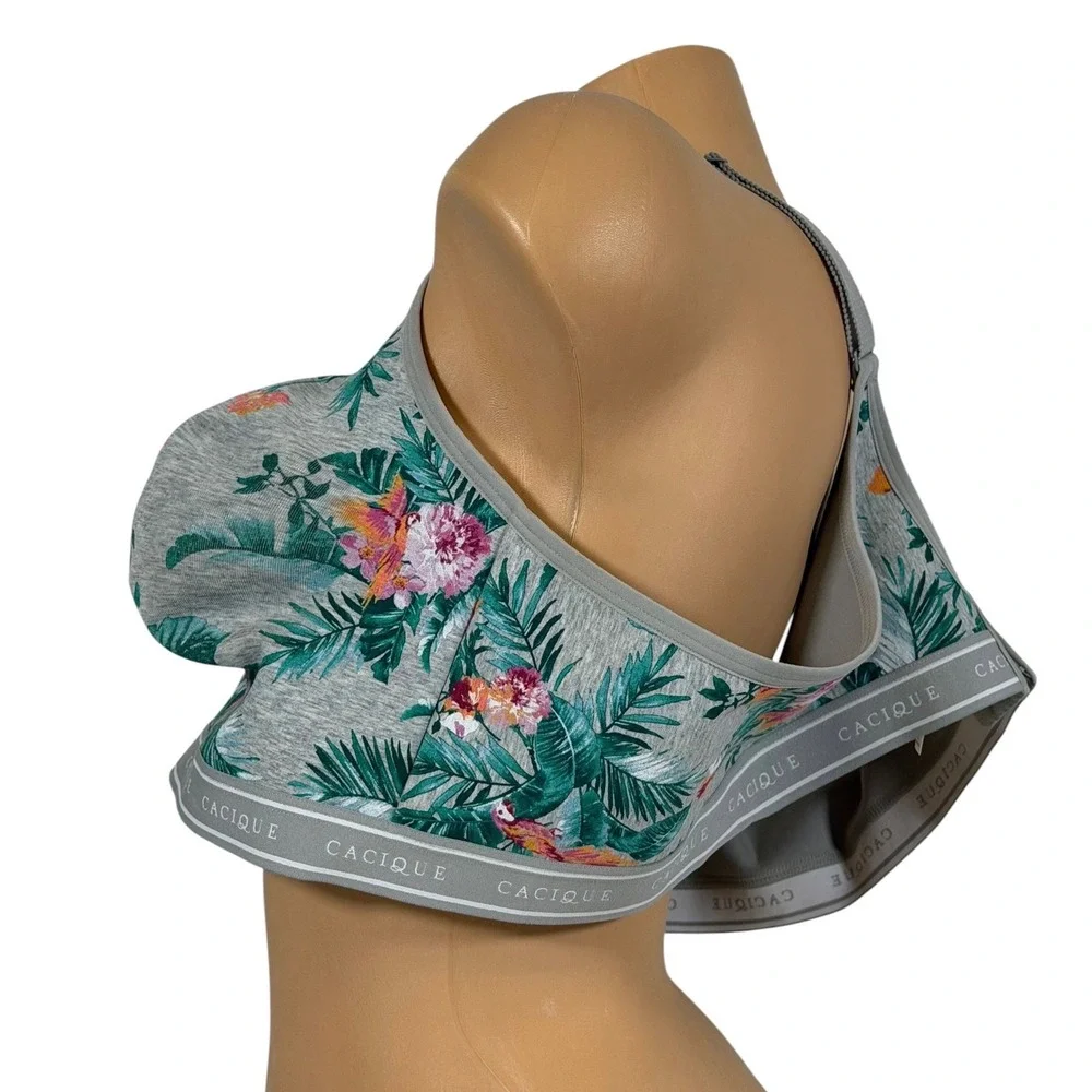 Cacique Women's 52B Tropical Floral Wireless Bra Gray Full Coverage Unlined
